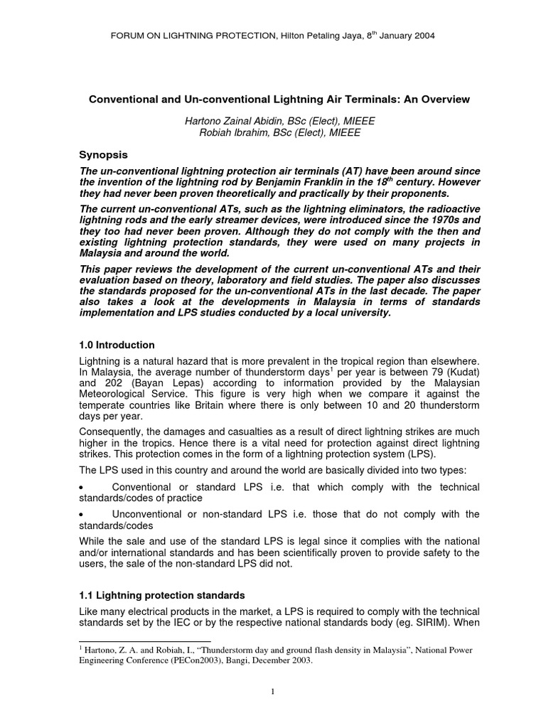 Conventional and Un-Conventional Lightning Air Terminals: An Overview | PDF