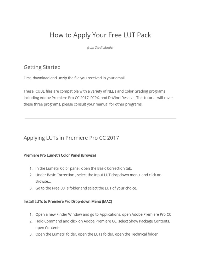Installing LUTs in Premiere Pro CC | PDF