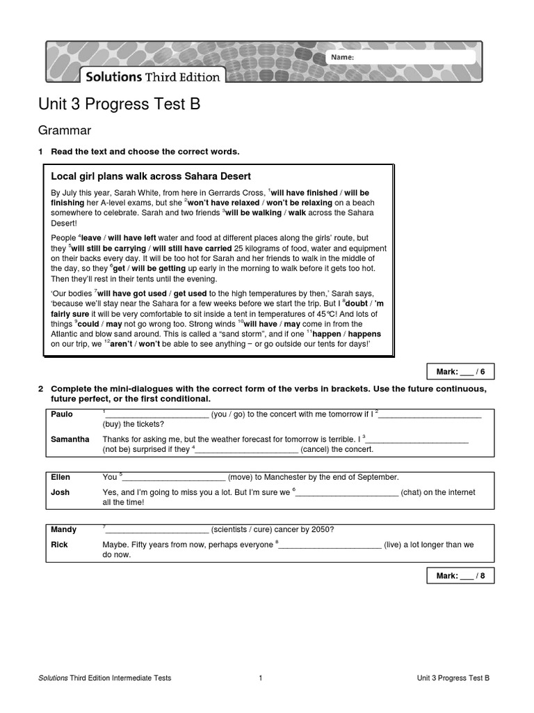 Unit 3 Progress Test B: Grammar | PDF | Blue | Color