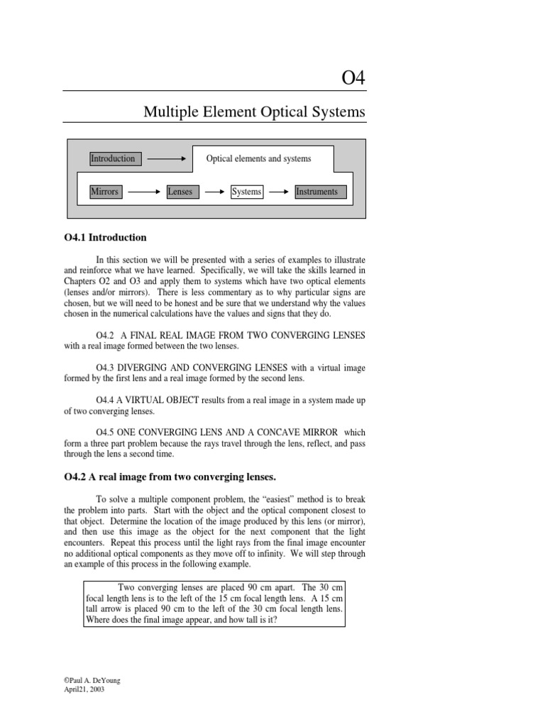 Multiple Element Optical Systems: O4.1 Introduction | PDF | Optics ...
