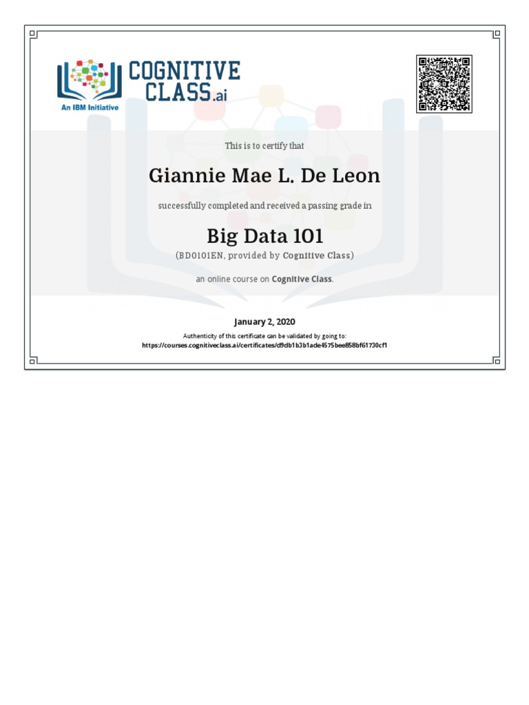 Big Data 101 Completion Certificate | PDF