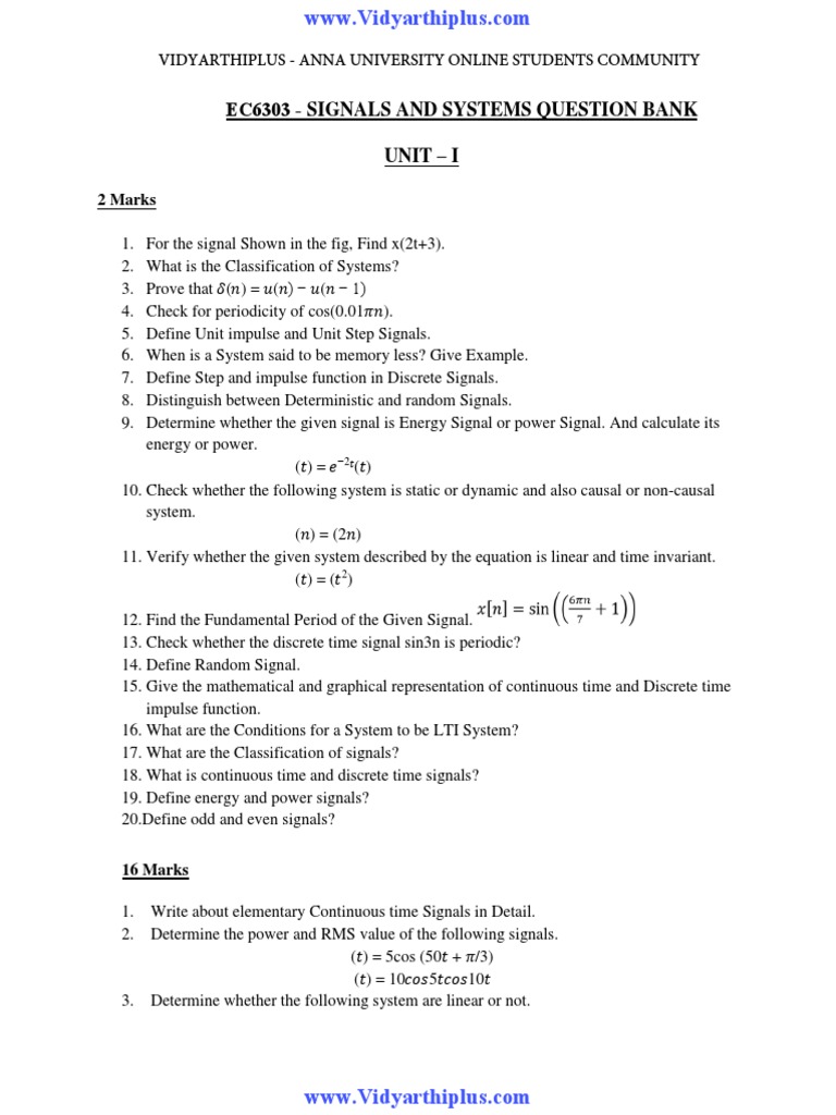 Signals & Systems Study Guide | PDF | Fourier Transform | Laplace Transform
