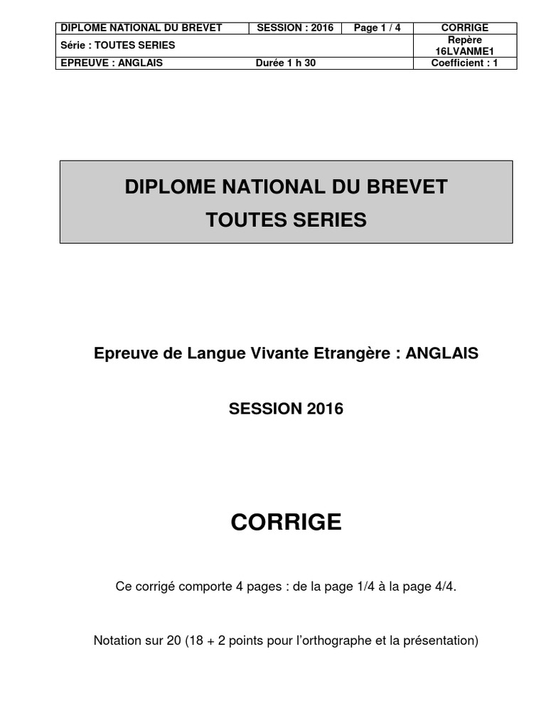 Sujet Brevet Français 2016 Pdf Corrigé Corrige 16lvanme1 PDF | PDF | Communication humaine | Sciences cognitives