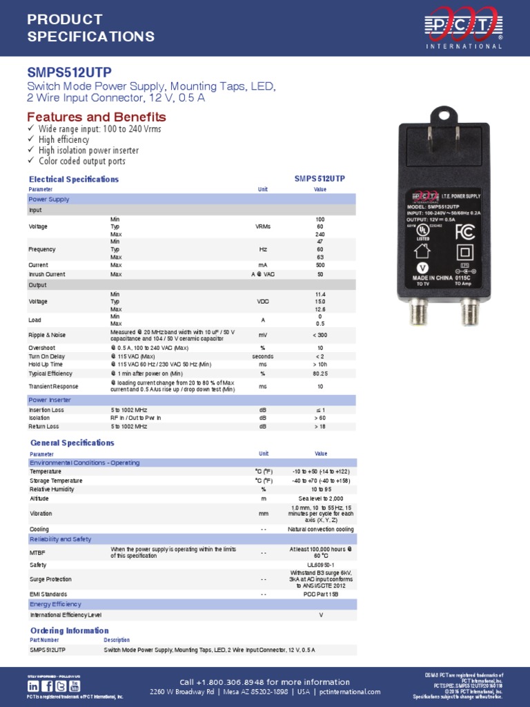 SMPS512UTP Power Supply Specifications | PDF | Power Supply | Power ...