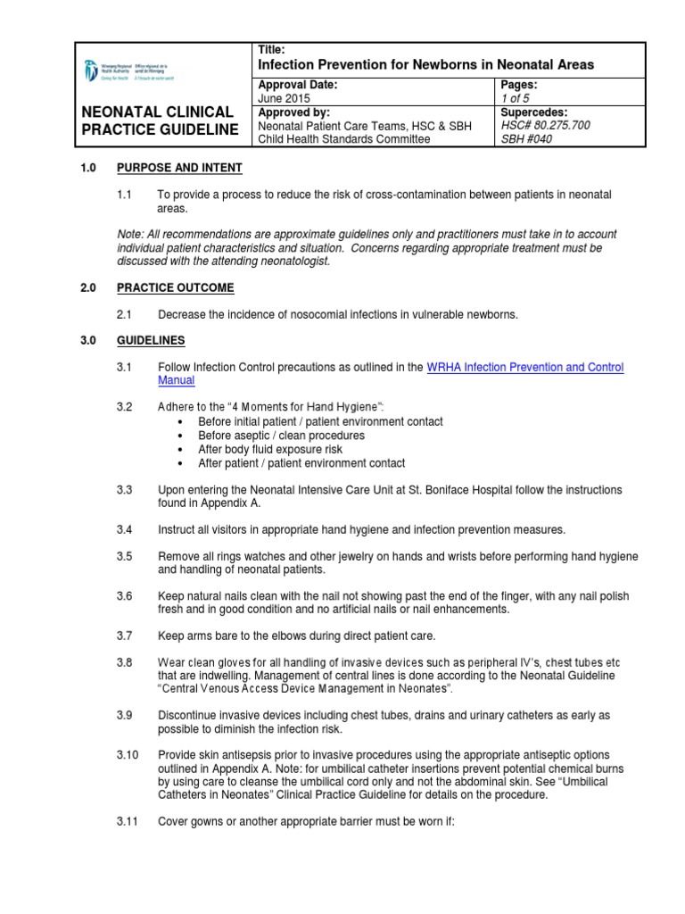 Neonatal Clinical Practice Guideline: Infection Prevention For Newborns ...