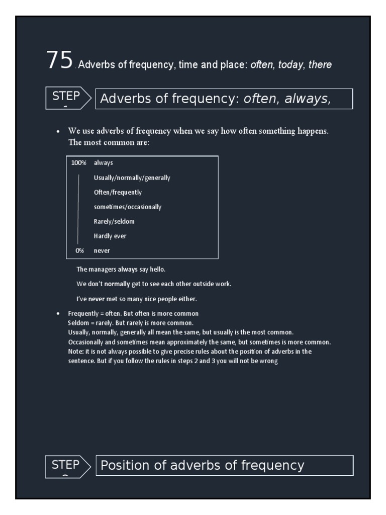 Adverbs of Frequency, Time, and Place Guide | PDF | Adverb | Verb