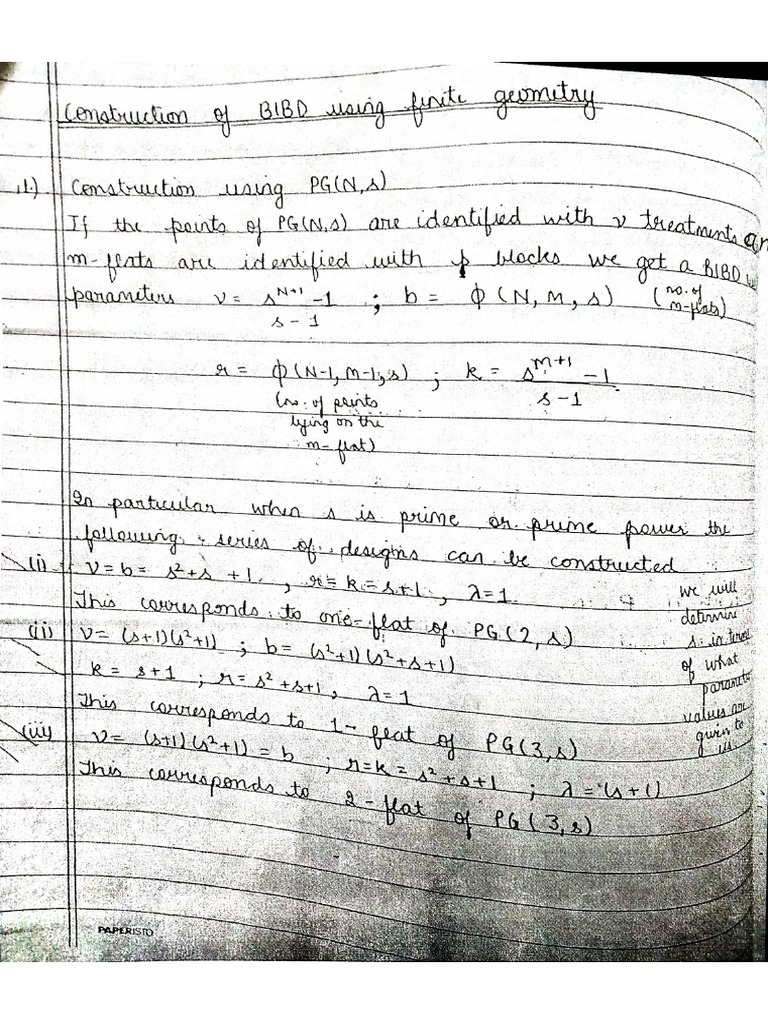 Construction of BIBD Using PG (N, S) | PDF