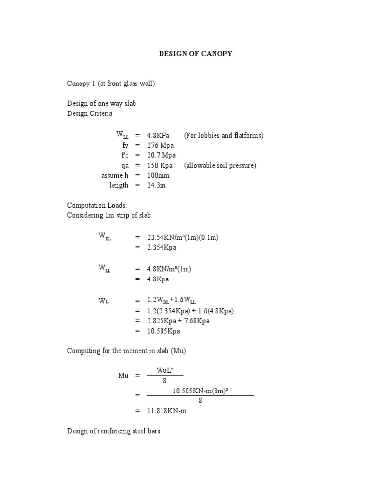 Canopy Structural Design Calculations | PDF | Civil Engineering ...