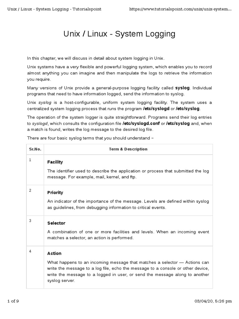 Unix / Linux - System Logging - Tutorialspoint | PDF | Unix | Command ...