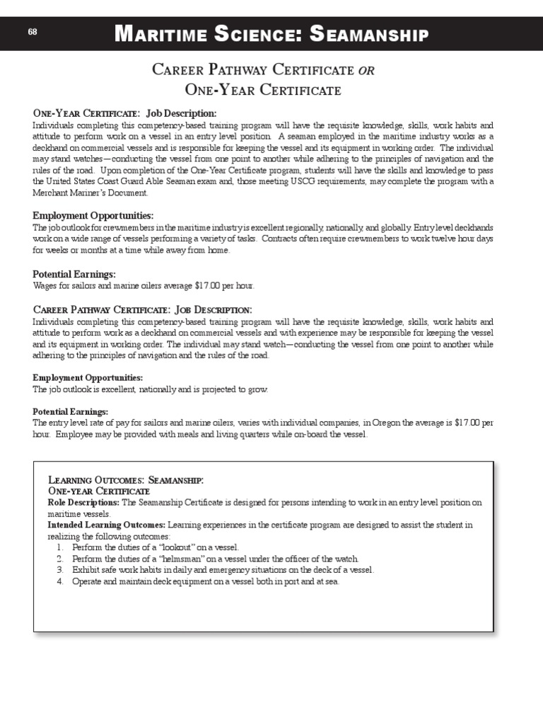 Maritime Seamanship Certificate Program | PDF | Sailor | United States ...
