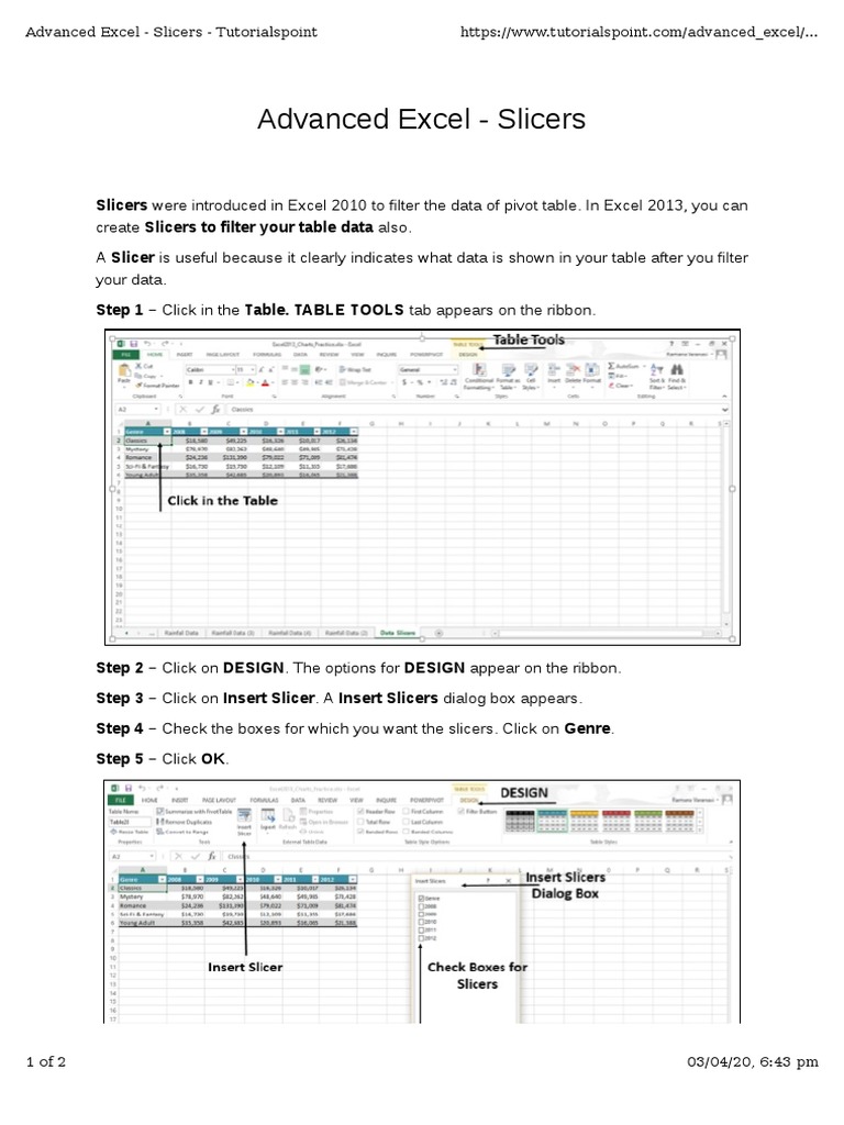 Using Slicers in Advanced Excel | PDF