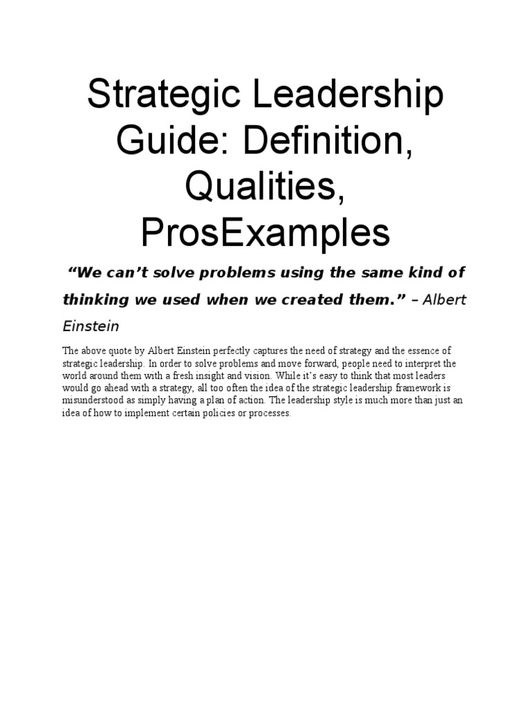 Strategic Leadership Guide | PDF | Strategic Leadership | Leadership
