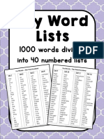 Fry Word Lists: 1000 Words Divided