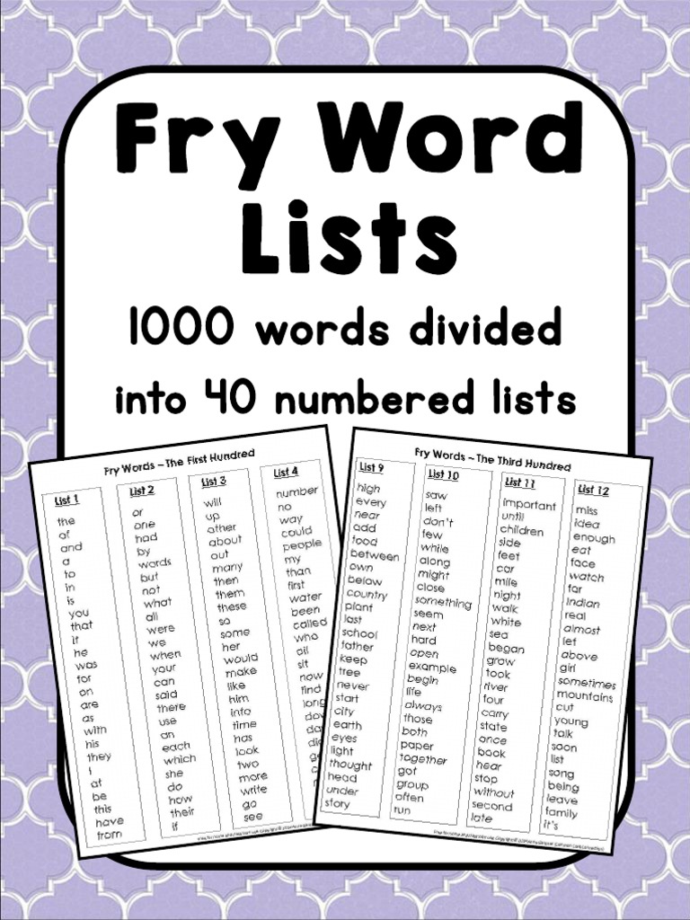Fry Word Lists: 1000 Words Divided | PDF | Nature for Free Printable Fry Word List