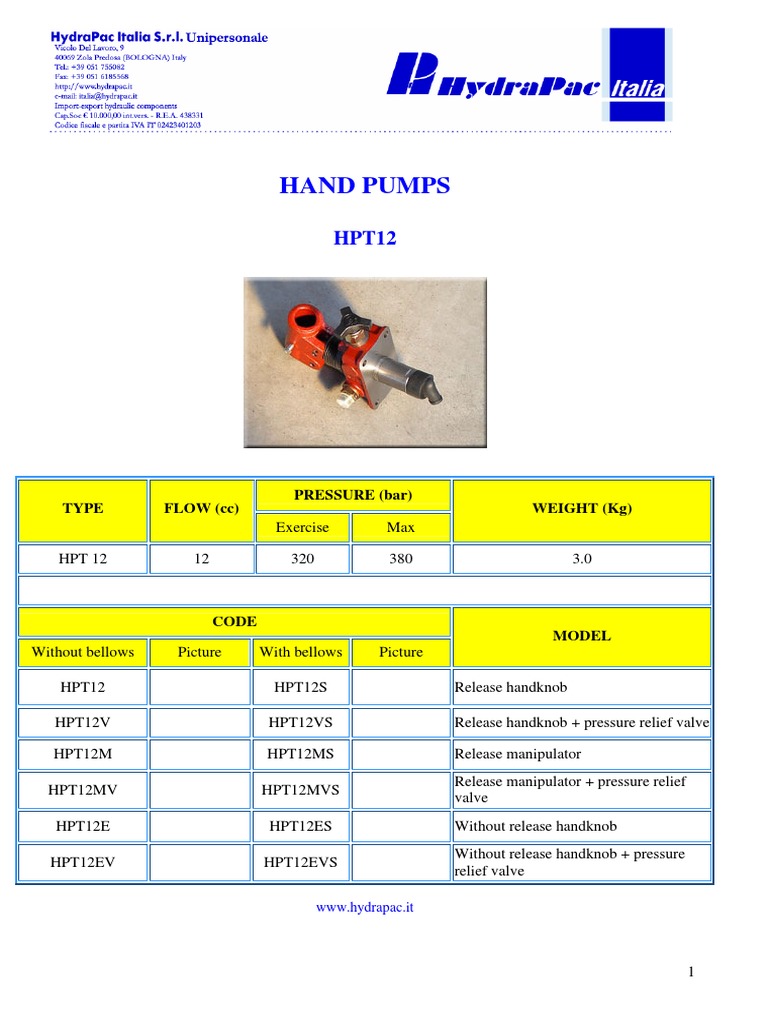 Hand Pump Models and Specifications | PDF | Pump | Valve