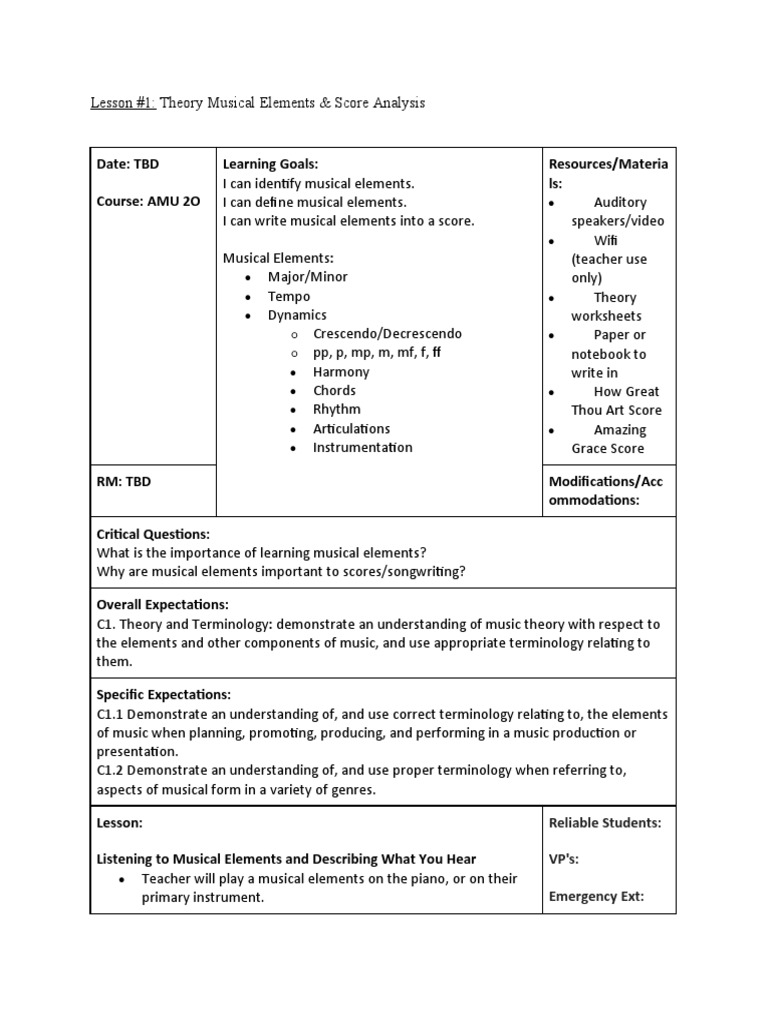 Musical Elements and Score Analysis Lesson | PDF | Music Theory ...
