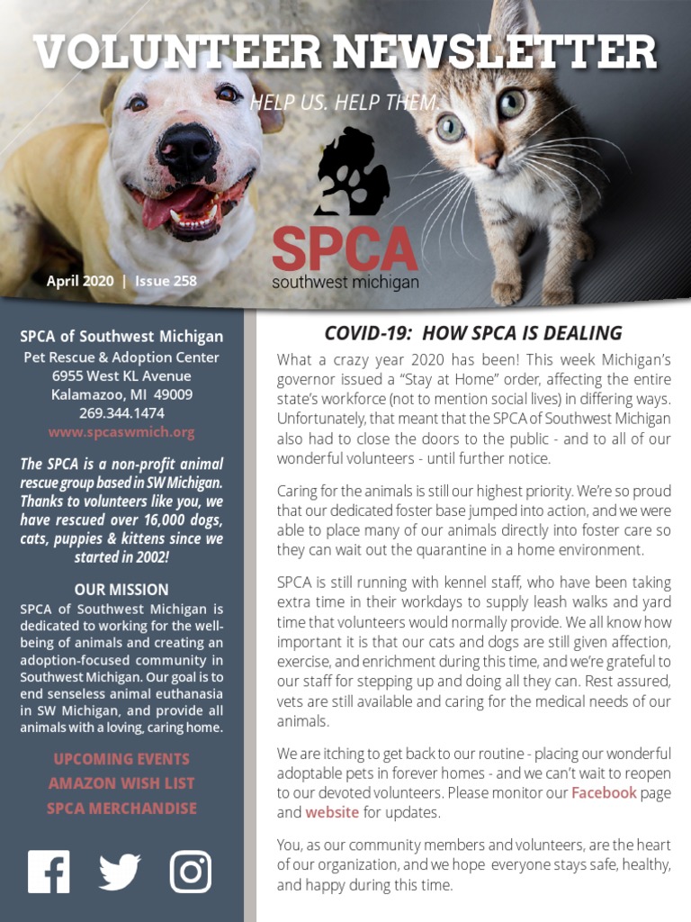 SPCA SWMI Volunteer Newsletter | PDF | Animals And Humans | Bioethics