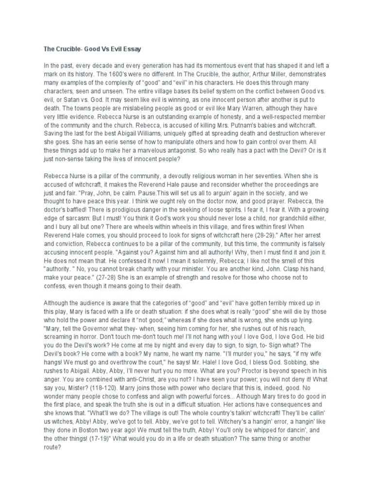 The CrucibleGood Vs Evil Essay PDF