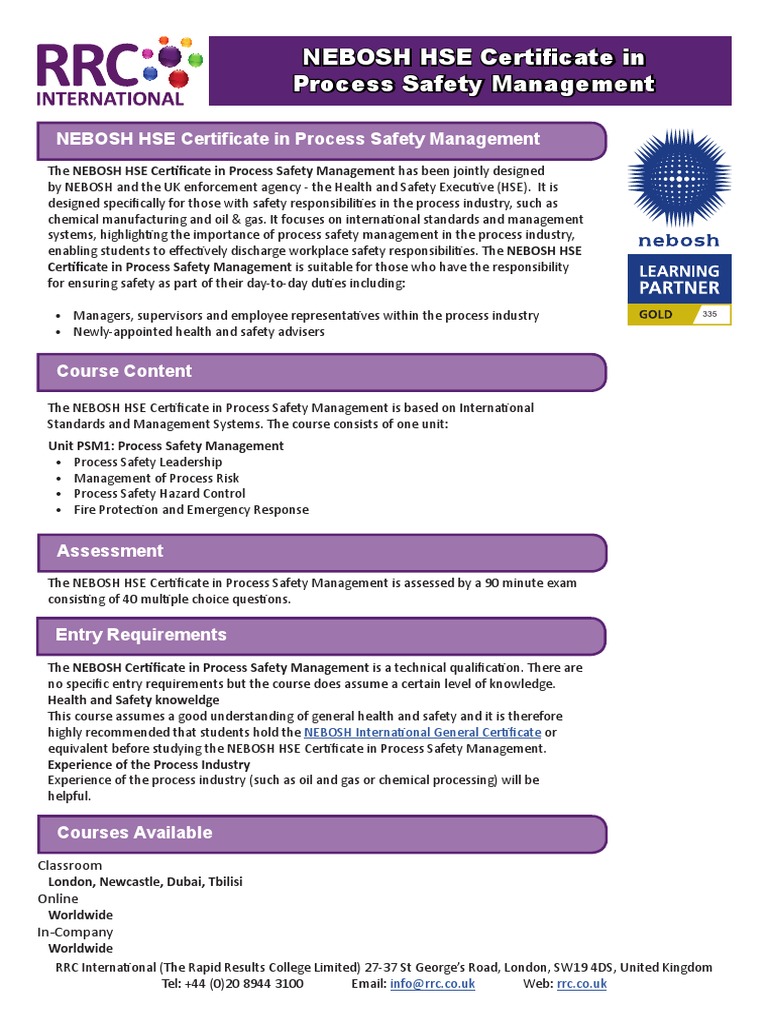 NEBOSH HSE Process Safety Management | PDF | Safety | Prevention