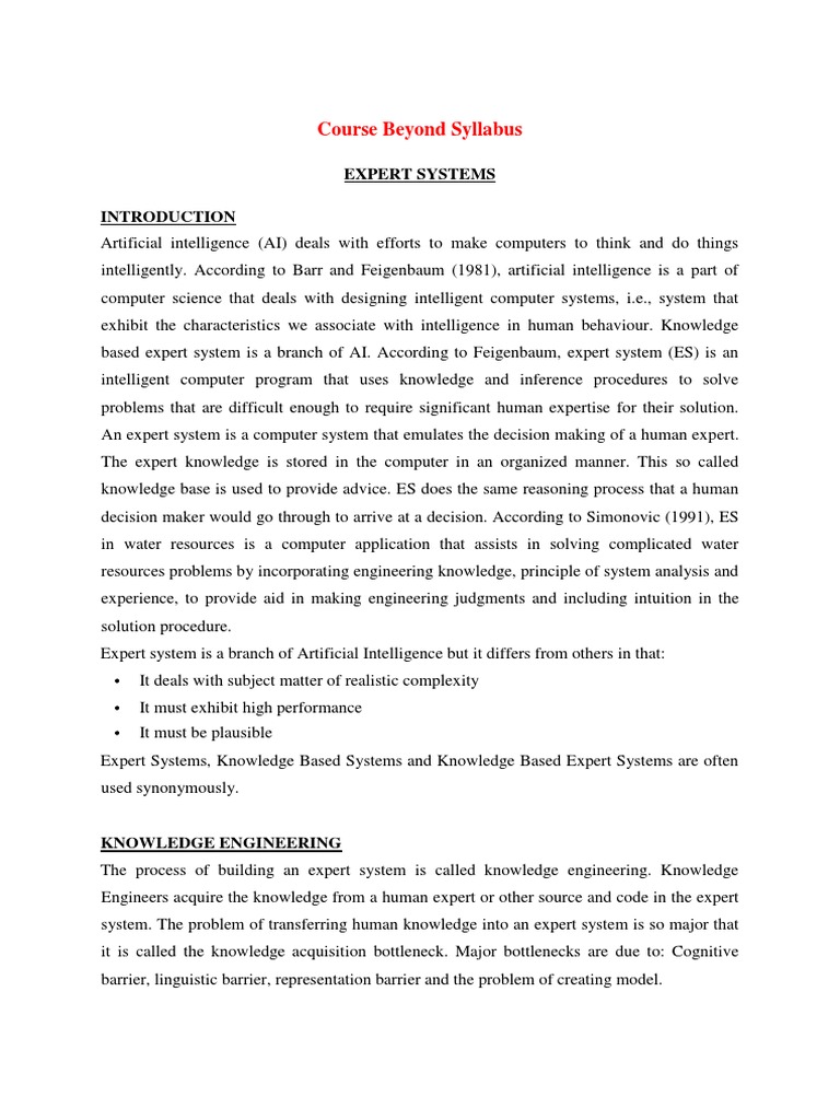 Expert Systems in AI: Course Overview | PDF | Inductive Reasoning | Expert