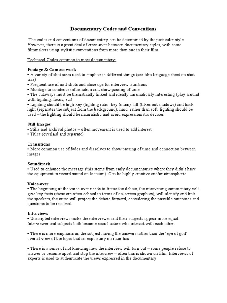 Documentary Codes and Conventions | PDF | Documentary Film | Narrative