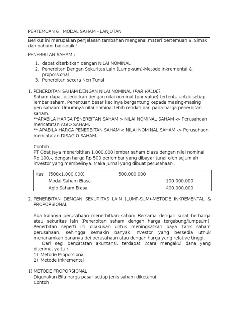 Penerbitan Saham: Metode Proporsional dan Inkremental | PDF