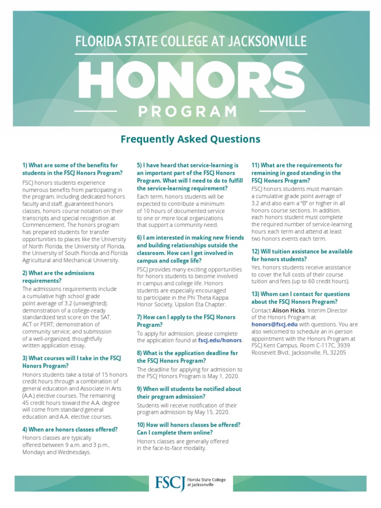 FSCJ Honors Program Benefits & Details | PDF | Service Learning | Learning