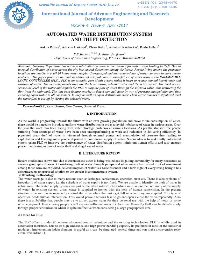 Automated Water Distribution System and Theft Detection ...