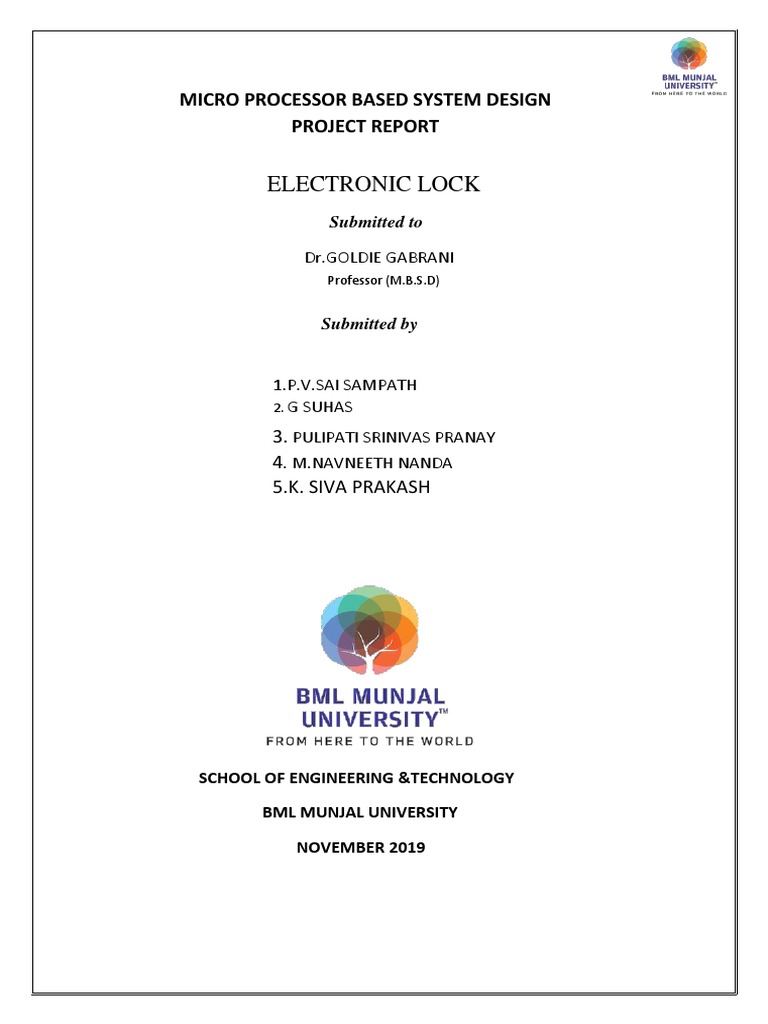 Electronic Lock: Micro Processor Based System Design Project Report | PDF