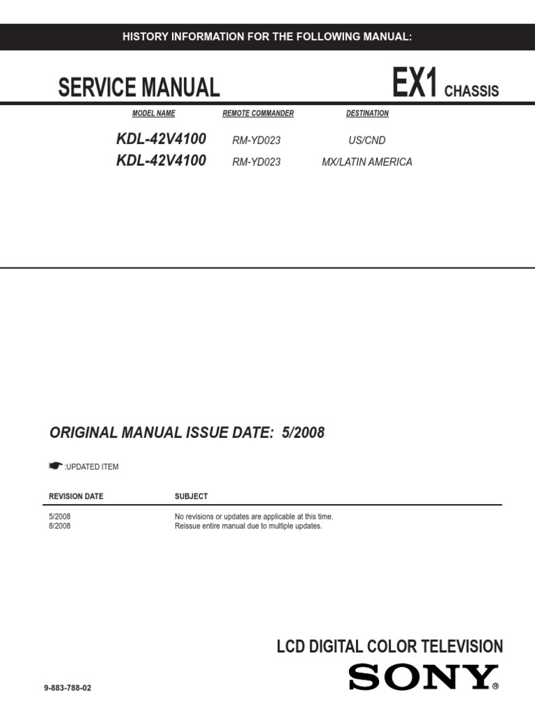 Service Manual KDL42V4100 KDL42V4100 PDF Digital Audio Electronics
