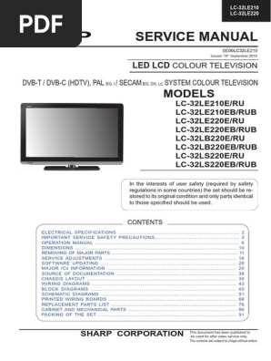 Sharp Lc 32le210e Lc 32le210eb Lc 32le2e Lc 32le2eb Lc 32lb2e Lc 32lb2eb Lc 32ls2e Lc 32ls2eb Hdmi Soldering