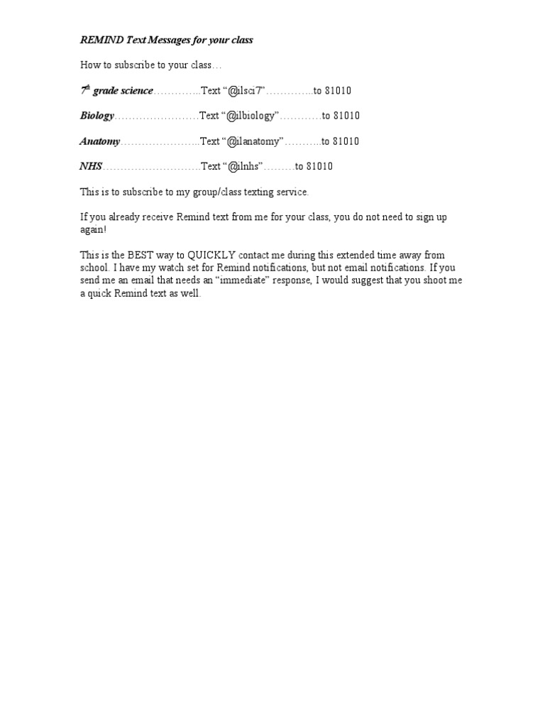 Remind Codes | PDF