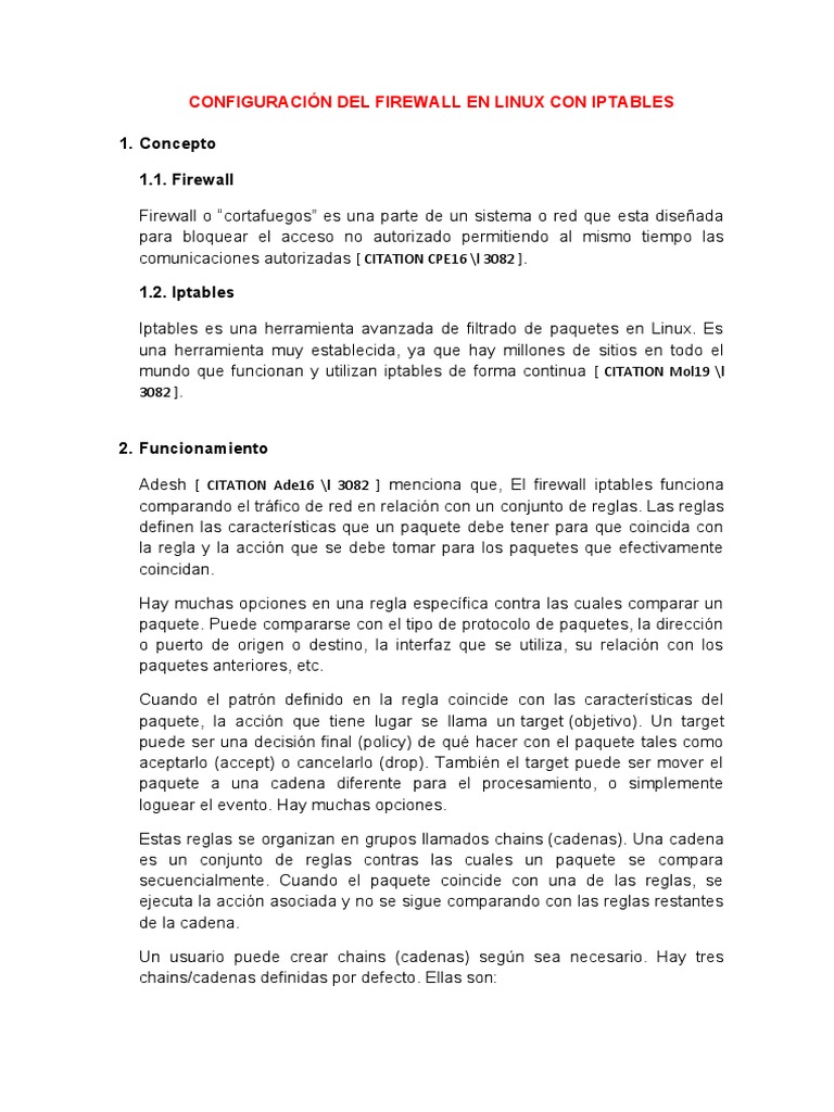 Configuración de Firewall en Linux con Iptables | PDF | Cortafuegos ...