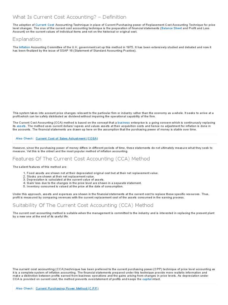 Current Cost Accounting Explained | PDF | Cost Accounting | Depreciation