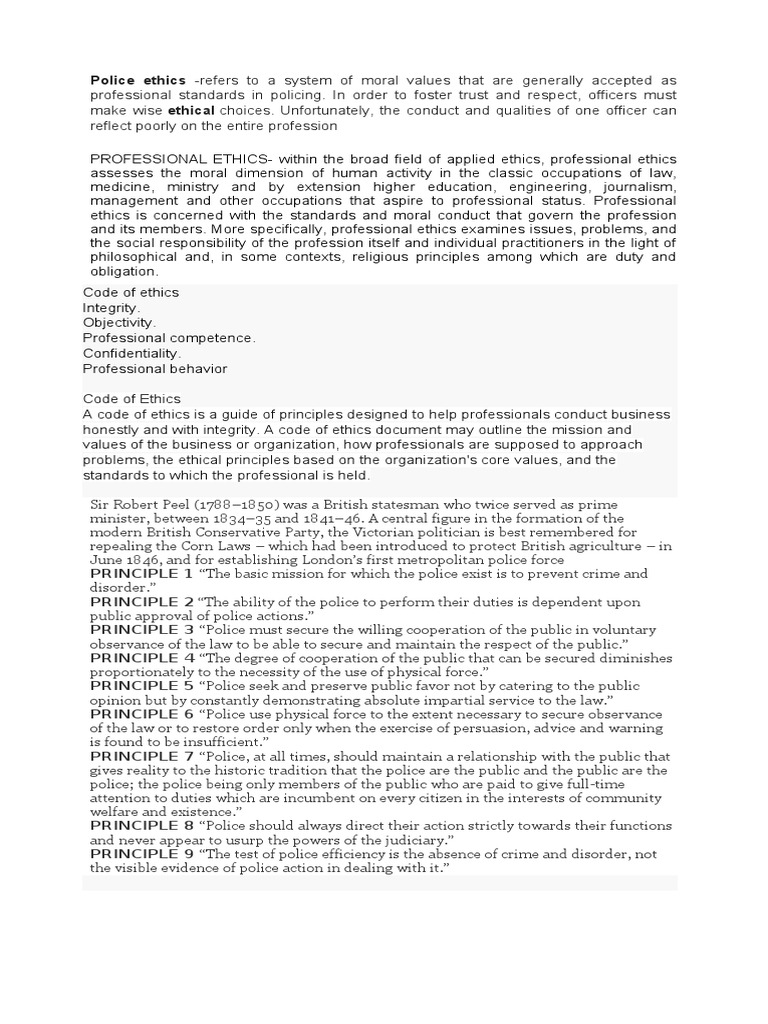 Police Ethics | PDF | Value (Ethics) | Police