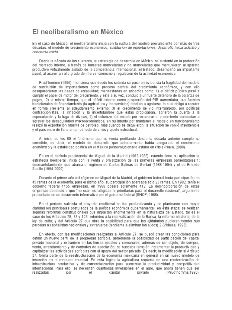 El Neoliberalismo en México | PDF | Tratado de Libre Comercio ...