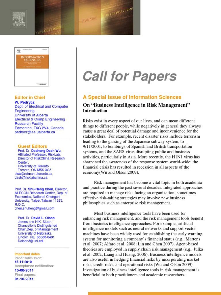AI in Risk Management: Call for Papers | PDF | Agent Based Model | Risk