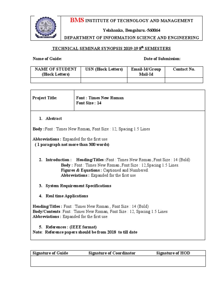 Seminar Synopsis Formatting Guidelines | PDF
