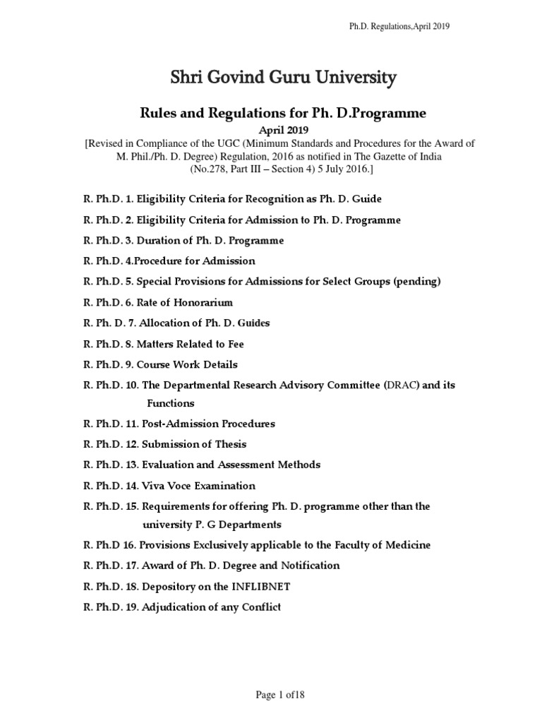 phd thesis rules and regulations