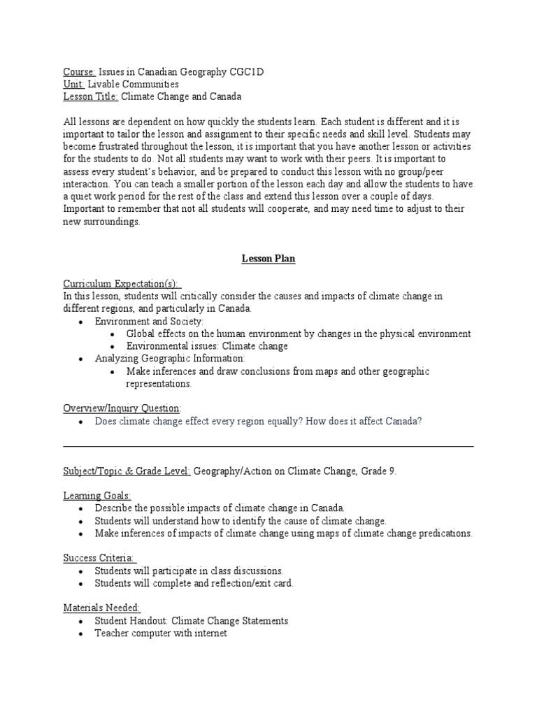 Climate Change Impact on Canada: Lesson Plan | PDF | Greenhouse Gas ...