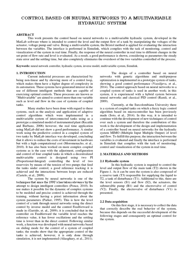 Control Based On Neural Networks To A Multivariable Hydraulic System ...