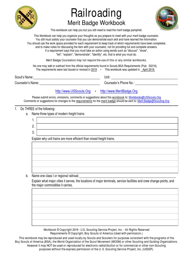 Railroading_merit Badge Worksheet | Rail Transport Modelling | Rail