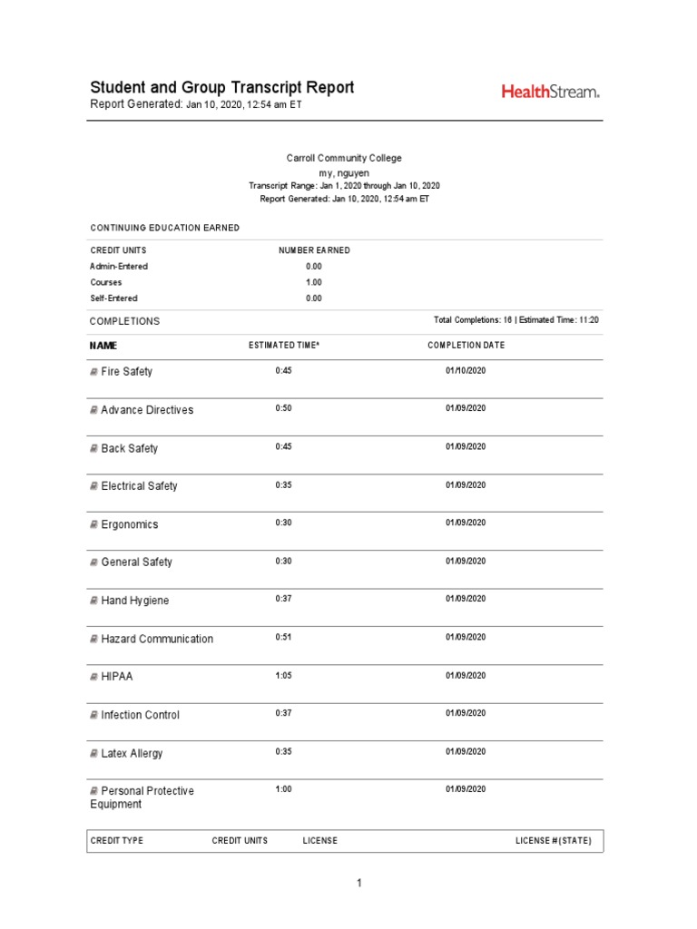 Healthstream Transcript 2020 | PDF | Infection Control | Prevention