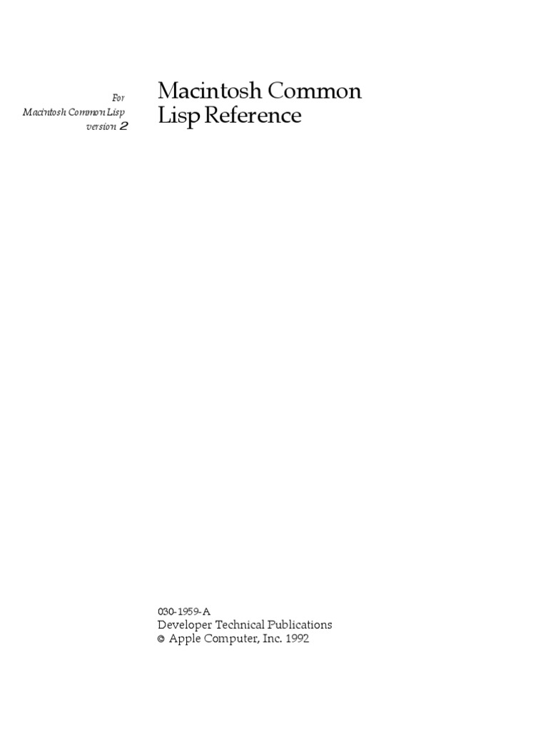 Macintosh Common Lisp Reference For Version 2.0 | PDF | Class (Computer ...
