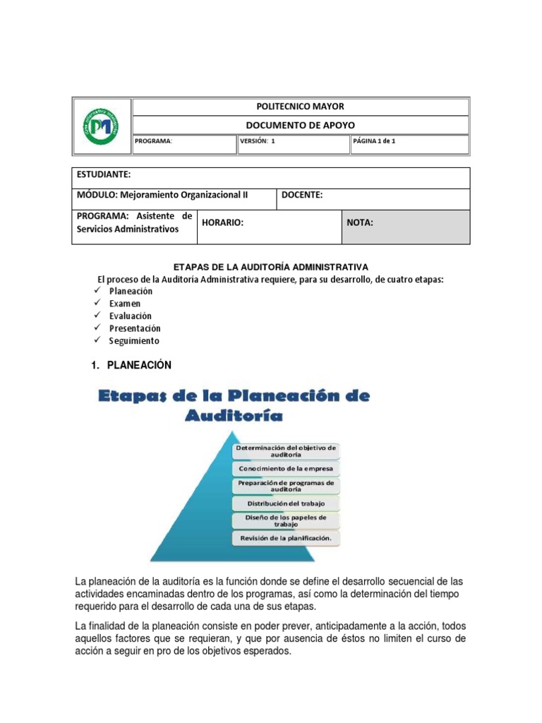 Etapas de la Auditoría Administrativa | PDF | Contralor | Planificación