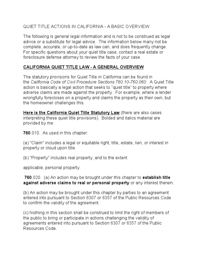 Quiet Title Actions in California