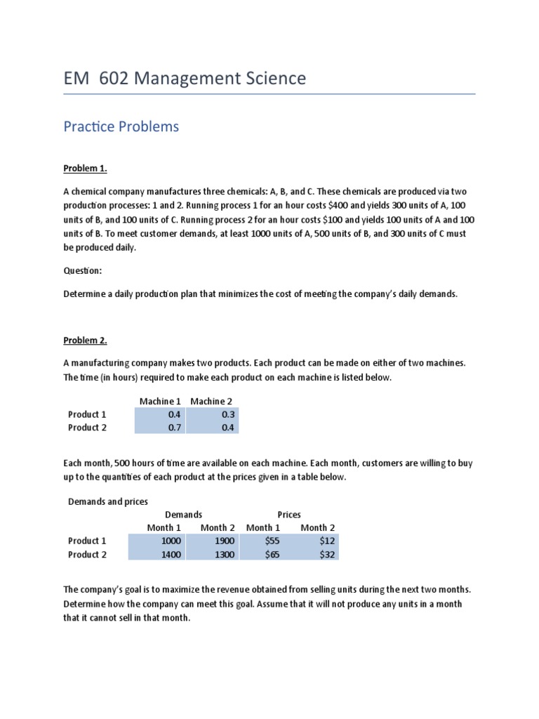 EM 602 Practice Problems | PDF | Barrel (Unit) | Demand