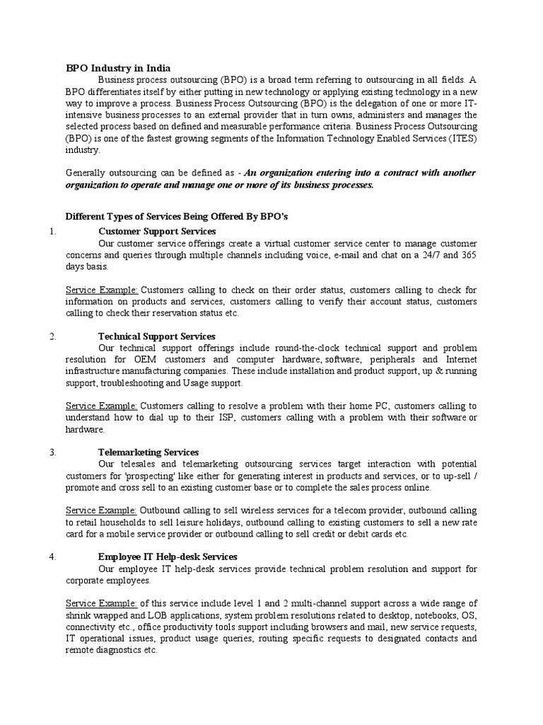 Bpo Industry In India Pdf Outsourcing Business Process Outsourcing