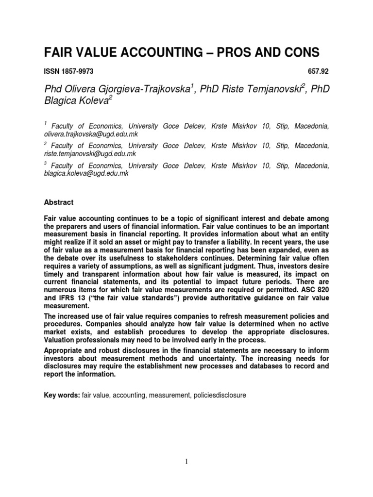 Fair Value Accounting-Pros and Cons | PDF | Mark To Market Accounting ...