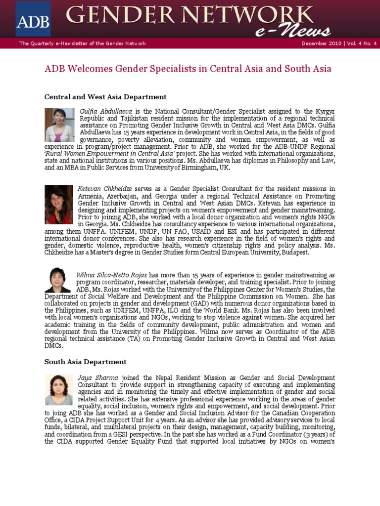 ADB Gender Network News December 2010 Issue - Part 2 | PDF ...
